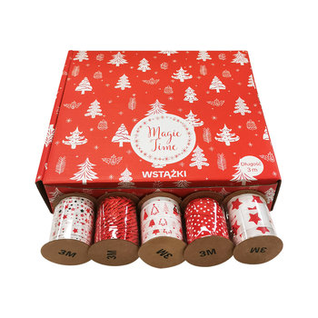 Wstążka ozdobna, czerwono-biała, 3 m, mix wzorów - Empik