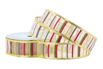 Wstążka Tkana Metaliczna z Drucikiem ze Wzorem "prążki" - BELATEX.Art