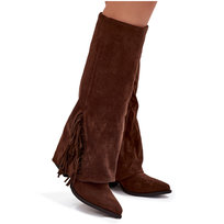 Wsuwane Kozaki Kowbojki Damskie Na Słupku Z Frędzlami Brązowe Zalia-40