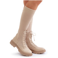 Wsuwane Kozaki Ze Skarpetkową Cholewką Beżowe Iranel-39