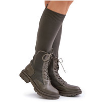 Wsuwane Kozaki Ze Skarpetkową Cholewką Ciemnozielone Iranel-38