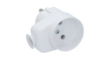 Wtyczka kątowa z gniazdem b/u 16A 2P 250V biała WT-16U/G K2 - TIMEX-ELEKTRO
