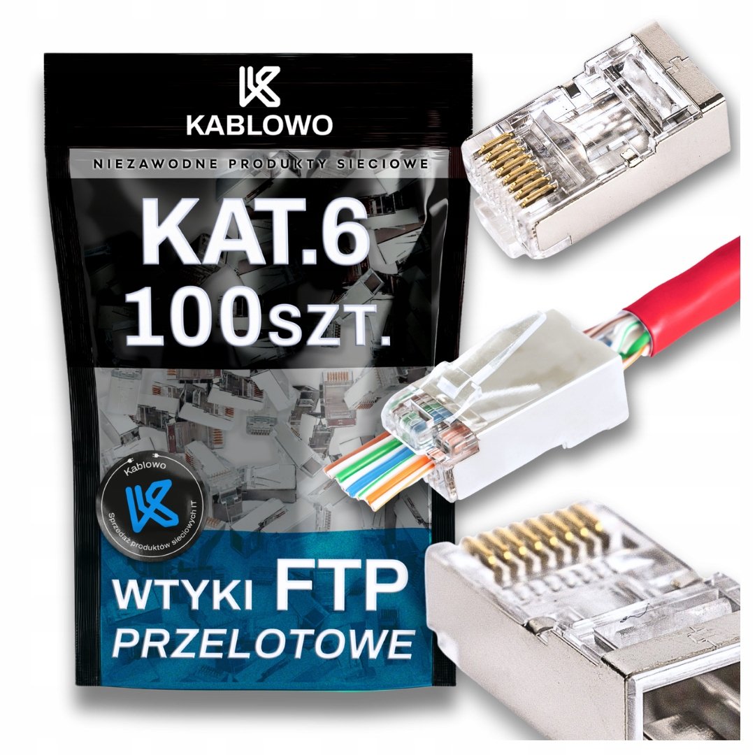 Wtyk Rj 45 WTYK RJ45 KOŃCÓWKI EKRANOWANE WTYKI 100X 8P8C FTP KAT.6 PRZELOTOWE ...