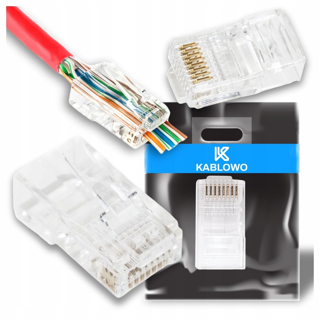 Wtyk Rj 45 WTYK RJ45 KOŃCÓWKI WTYCZKA WTYKI 1X 8P8C UTP CAT.5E KAT.5E PRZELOTOWE ...