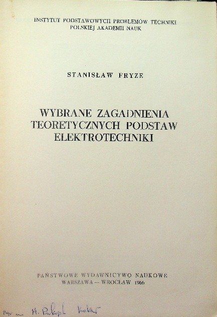 Wybrane zagadnienia teoretycznych podstaw elektrotechniki - Opracowanie