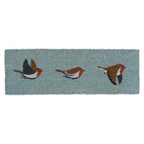 Wycieraczka kokosowa z motywem ptaszków 75x25 cm niebieska antypoślizgowa PVC do domu i ogrodu