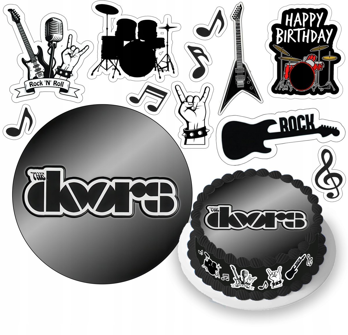 WYDRUK CYFROWY Opłatek na tort The Doors HARD ROCK + POSTACIE + TEKST 2 ...