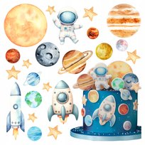 Wydruk Opłatek na Tort Zestaw KOSMOS 22 El figurki ozdoba dekoracja tortu