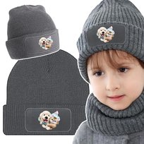 Wygodna Zimowa Czapka Szara DZIECIĘCE Słodkie Wz