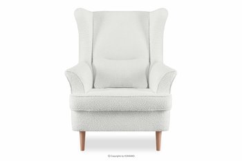 Wygodny fotel uszak biały w tkaninie boucle STRALIS Konsimo - Konsimo