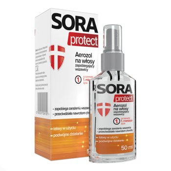 Wyrób medyczny, Sora Protect, aerozol na włosy zapobiegający wszawicy, 50 ml - SORA PROTECT aerozol na włosy