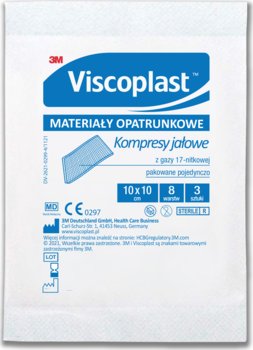 Wyrób medyczny, Viscoplast™ Jałowe kompresy gazowe z gazy bawełnianej, 17-nitkowe, 8 warstw, 10 cm x 10 cm, torebka/3 szt. - Viscoplast