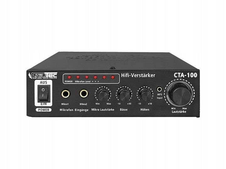 Amplificatore HiFi CTA-100 100W, Nero – Compatto Con Regolatori Di Toni E Ingresso RCA