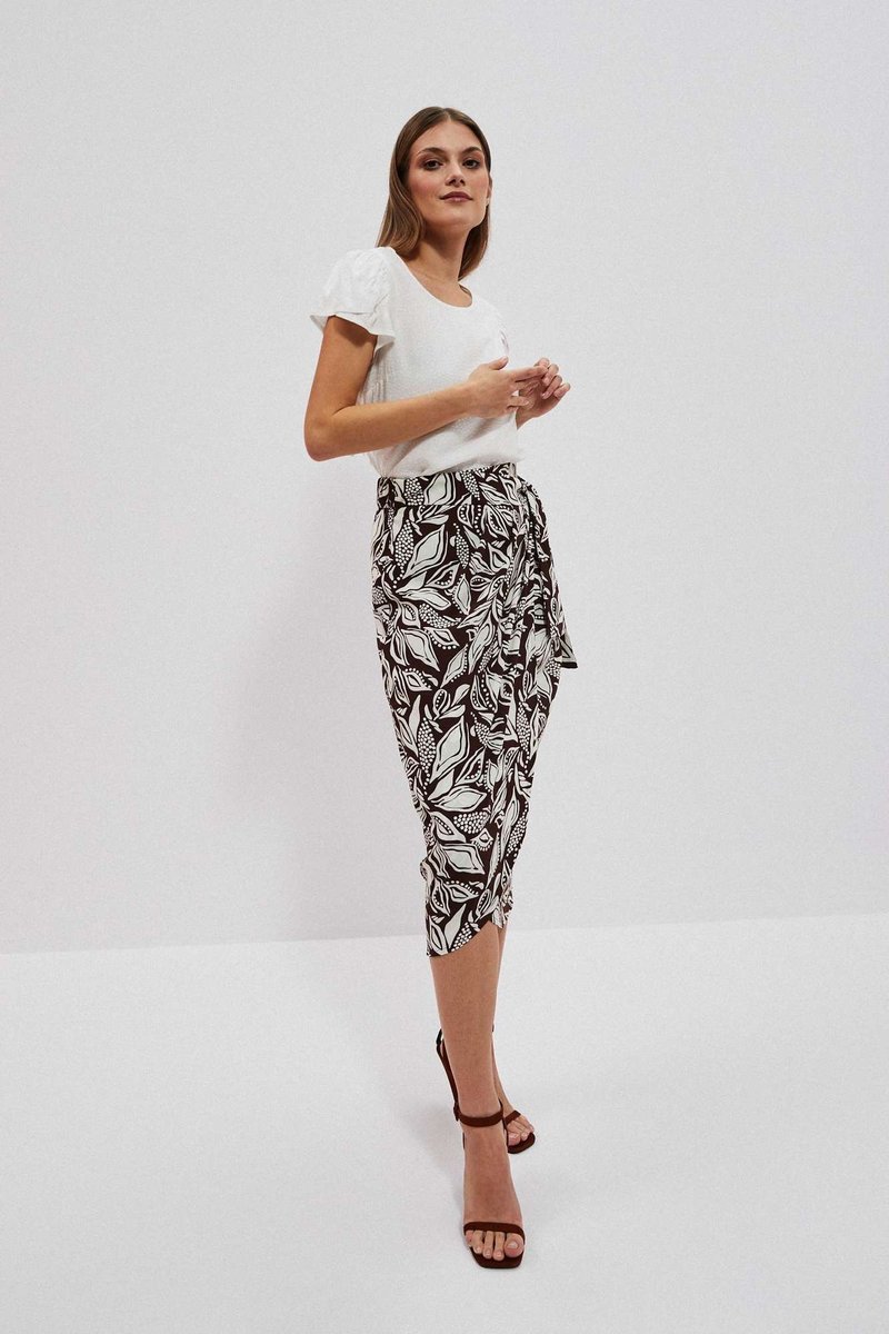 Moodo Wzorzysta spódnica z wiązaniem w pasie-XS