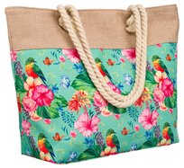 Wzorzysta torba plażowa shopper wzór kwiatowy, jasnozielony