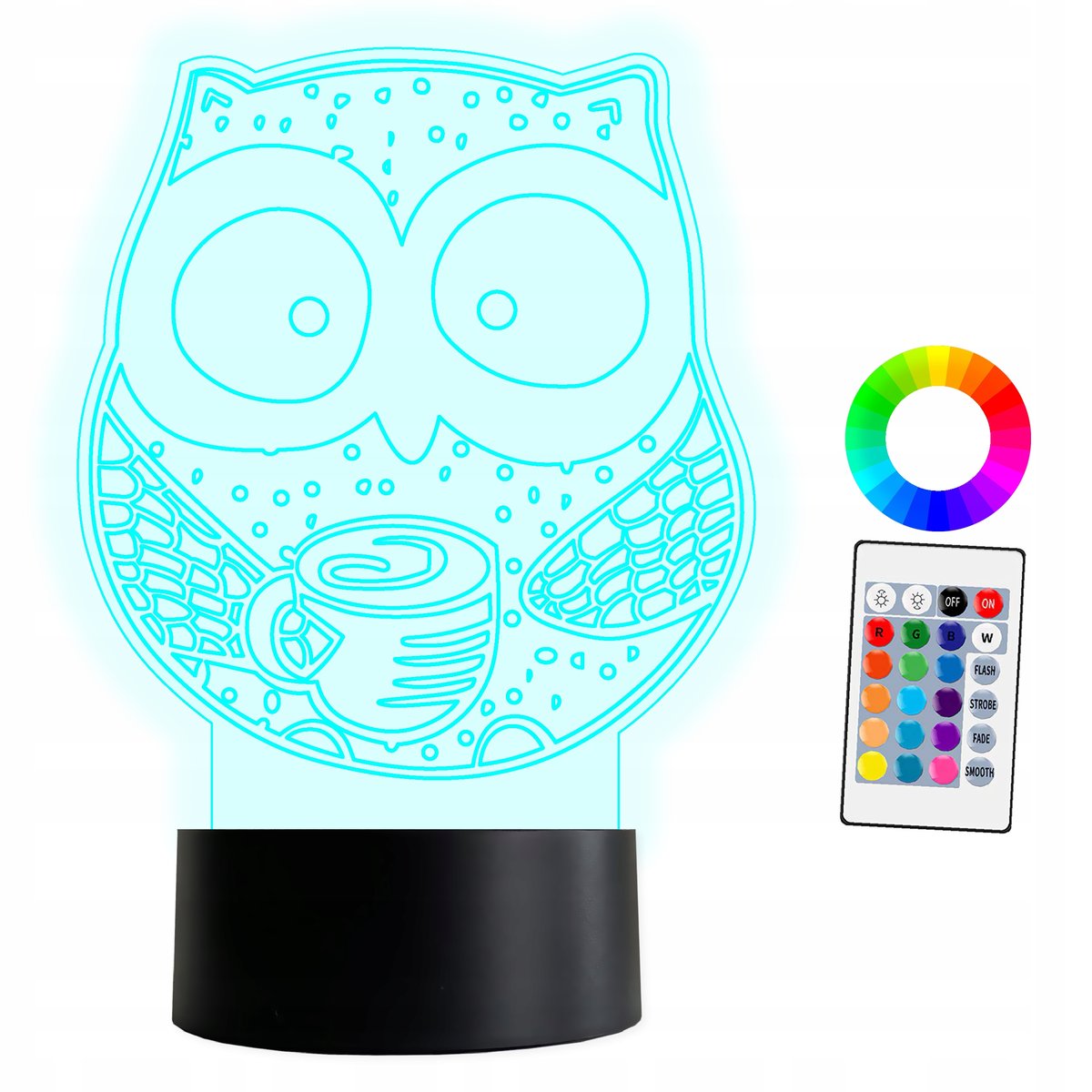 Фото - Люстра / світильник OWL XL Lampka LED 3D Sowa  dla dziecka 16 kolorów + Pilot 