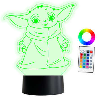 XL LAMPKA NOCNA LED 3D Baby Yoda 16 kolorów + Pilot IMIĘ Grawer - inna (Inny)