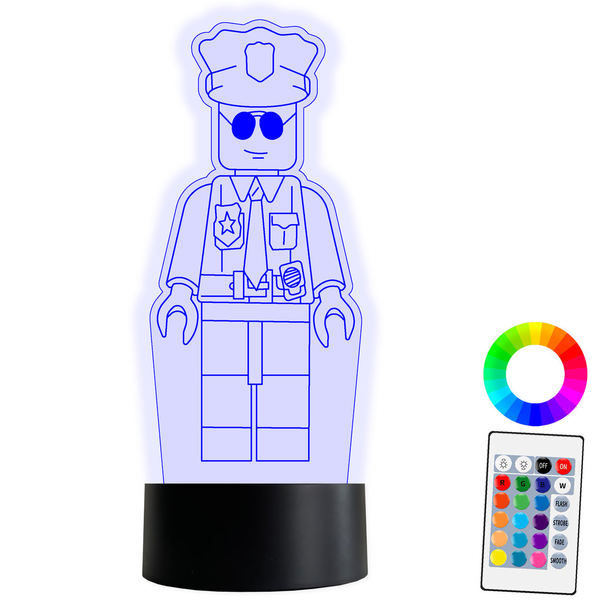 Zdjęcia - Żyrandol / lampa Lego XL LAMPKA NOCNA LED 3D  City Policja 16 kolorów + Pilot IMIĘ Grawer 
