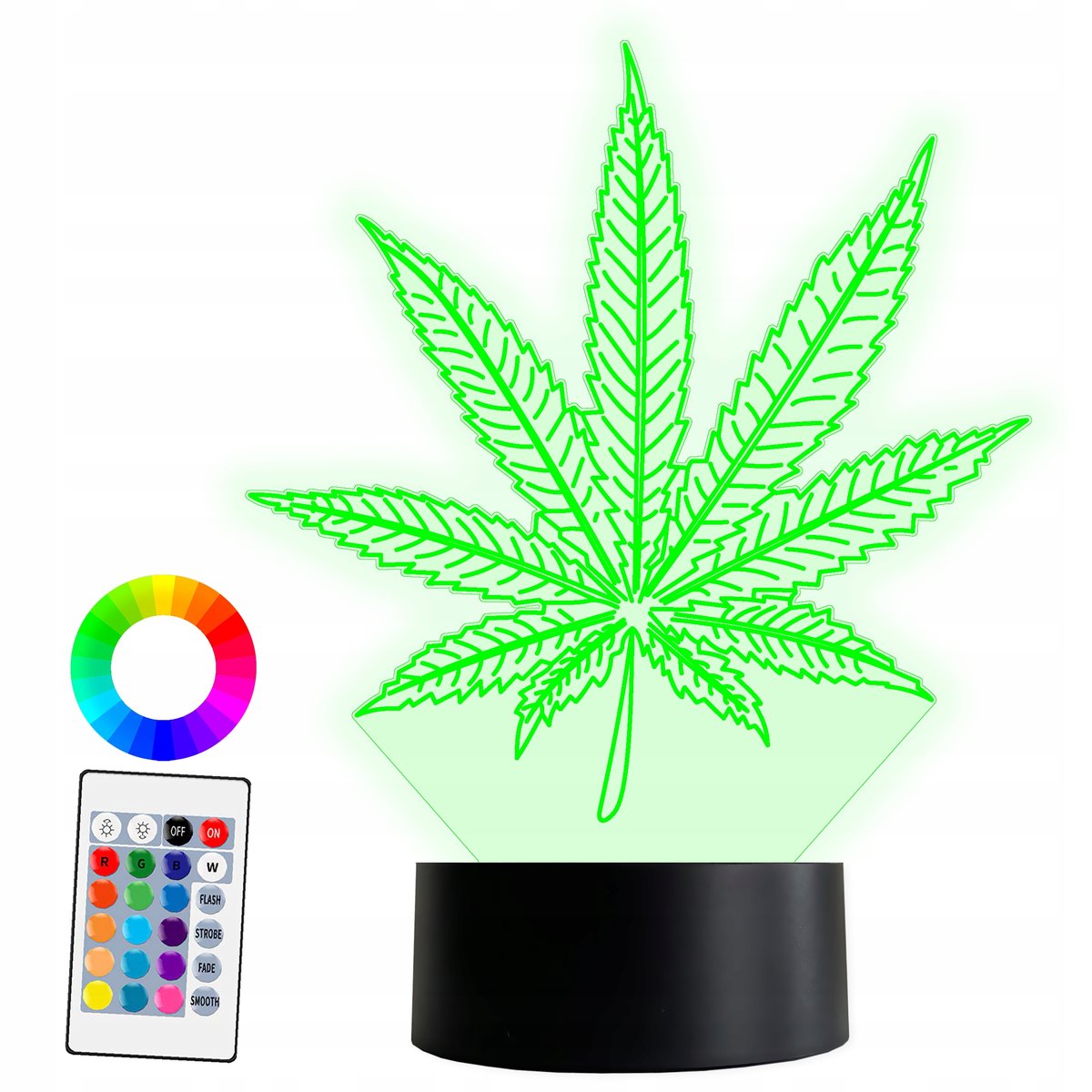 Фото - Люстра / світильник Thunderhead Creations XL Lampka Nocna LED 3D Marihuana THC Zioło 16 kolorów + Pilot 
