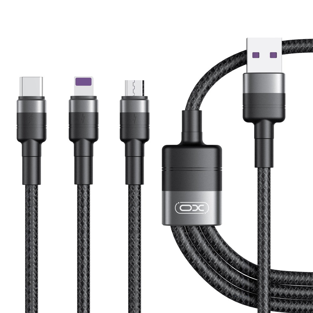 Zdjęcia - Kabel XO  NB-Q191 3w1 USB - Lightning + USB-C + microUSB 1,2 m 40W, czarny 
