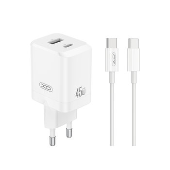 XO ŁADOWARKA SIECIOWA CE36 PD 45W 1X USB-C 1X USB BIAŁA + KABEL USB-C - USB-C - XO