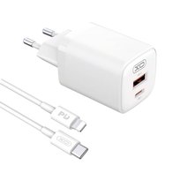 XO ładowarka sieciowa L96 PD 30W QC 3.0 18W 1x USB 1x USB-C biała + kabel USB-C - Lightning