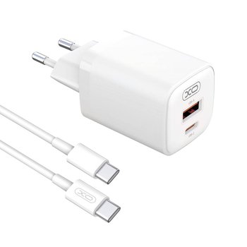 XO ładowarka sieciowa L96 PD 30W QC 3.0 18W 1x USB 1x USB-C biała + kabel USB-C - USB-C - XO