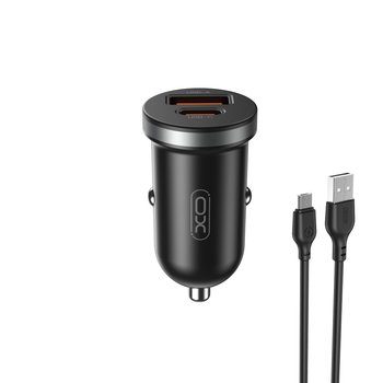 XO, XO ładowarka samochodowa CC56 PD 30W QC 1x USB 1x USB-C czarna + kabel USB - microUSB - XO