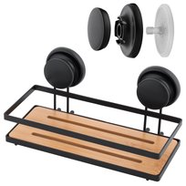 Yoka Home Gavi – Półka Łazienkowa na Przyssawki, Czarny Mat i Bambus