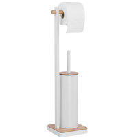 Yoka Home Stojak na papier toaletowy 2w1 LUKI biały bambus + zamknięta szczotka WC