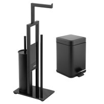 Yoka Home Zestaw łazienkowy: Czarny matowy stojak 3w1 ze szkłem i kosz 3 l Soft-Close