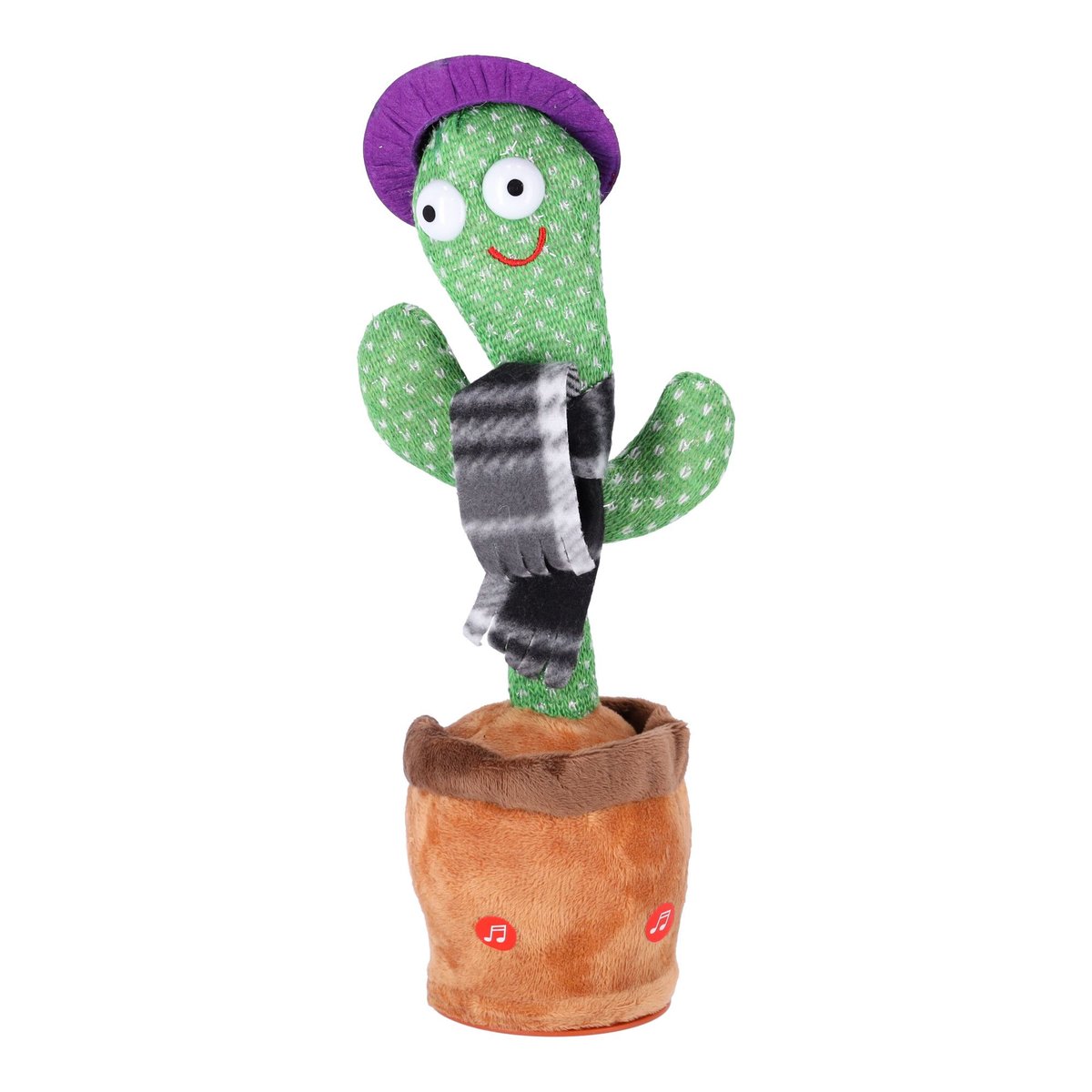 Zdjęcia - Maskotka Zabawka Dla Dzieci - Tańczący Kaktus - Z Czarnym Szalikiem W Kratę I Fiole