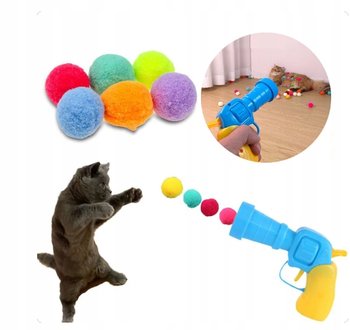 Zabawka dla KOTÓW DZIECI Pistolet na WŁÓCZKĘ 50 KUL WEŁNIANYCH PIŁKAMI KOTA - ITIMPORT