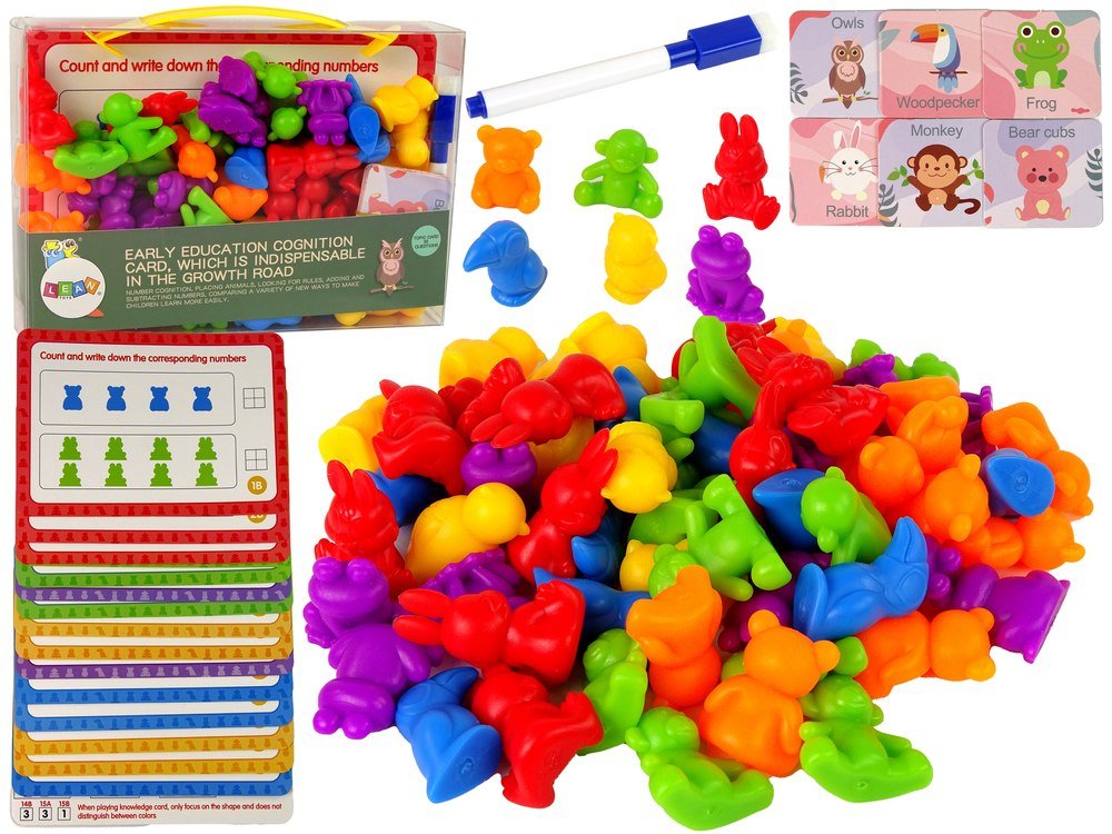 Zdjęcia - Kostki i sortery LEAN Toys Zabawka Edukacyjna Zwierzęta Karty Zadań Liczenie Sorter 60 Elementów Impo 