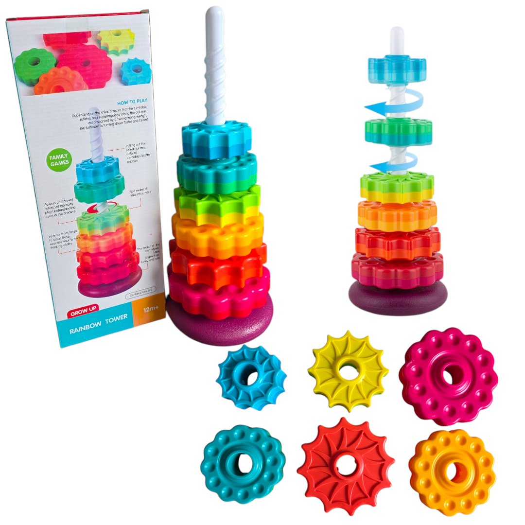 Zabawka montessori sensoryczna edukacyjna zakrecona wieza piramida spin ...
