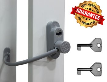 Zabezpieczenie okna na klucz – blokada antywłamaniowa, szara - SAFETHANSORRY.PL