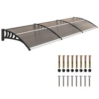 Zadaszenie Outsunny Lean-to nad drzwi wejściowe, 303 x 96 x 27 cm, dach z ochroną UV, ochrona przed deszczem, osłona przeciwsłoneczna do użytku na zewnątrz, aluminium, czarno-brązowe