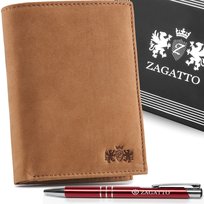Zagatto, Portfel męski brązowy skóra naturalna, portfel skórzany w eleganckim pudełku Zagatto