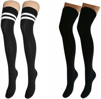 ZAKOLANÓWKI 2-PARY ZESTAW BAWEŁNIANE CZARNE Z PASKAMI KRYJĄCE DAMSKIE 39-41