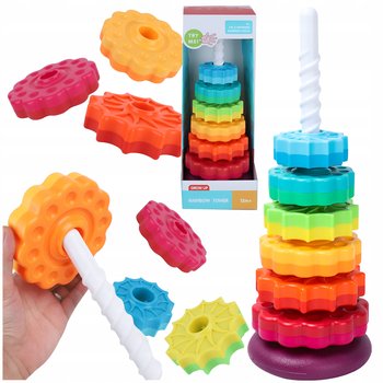 Zakręcona Piramida Wieża Sensoryczna Edukacyjna Tęczowa 41Cm - Prime