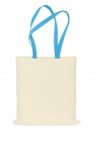 ZAKUPOWA Torba Bawełniana 38x42 cm ECRU 220g Niebieski Uchwyt MOCNA GRUBA