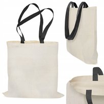 ZAKUPOWA TORBA BAWEŁNIANA 38x42 cm ECRU 220g z DŁUGIM CZARNYM UCHWYTEM