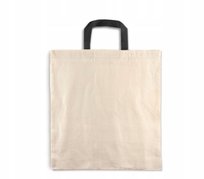 ZAKUPOWA TORBA BAWEŁNIANA 38x42 cm ECRU 280g z KRÓTKIM CZARNYM UCHWYTEM