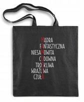 ZAKUPOWA TORBA DLA MAMY Prezent na DZIEŃ MATKI 38x42 cm CZARNA 145g NADRUK