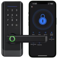 ZAMEK ELEKTRONICZNY KLAMKA DO DRZWI CZARNA NA KOD SZYFR ODCISK PALCA TTLOCK