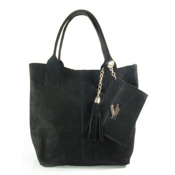 ZAMSZ NATURALNY WŁOSKA TORBA XL A4 SHOPPER BAG SKÓRZANA CZARNA W567N - KEMER