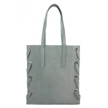 Zamszowa torba Shopper bag ,duży worek, kółka, Vera Pelle pojemny Szara WK745G - Vera Pelle