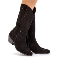 Zamszowe Kozaki Z Ażurową Cholewką Zazoo 3609 Czarne-38