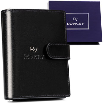 Zapinany klasyczny portfel męski ze skóry naturalnej z ochroną kart RFID Rovicky, czarny - Rovicky