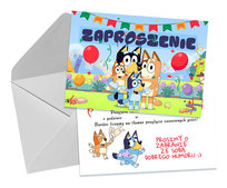 ZAPROSZENIA DLA DZIECI DZIECIĘCE URODZINOWE BLUEY BLUE + KOPERTA